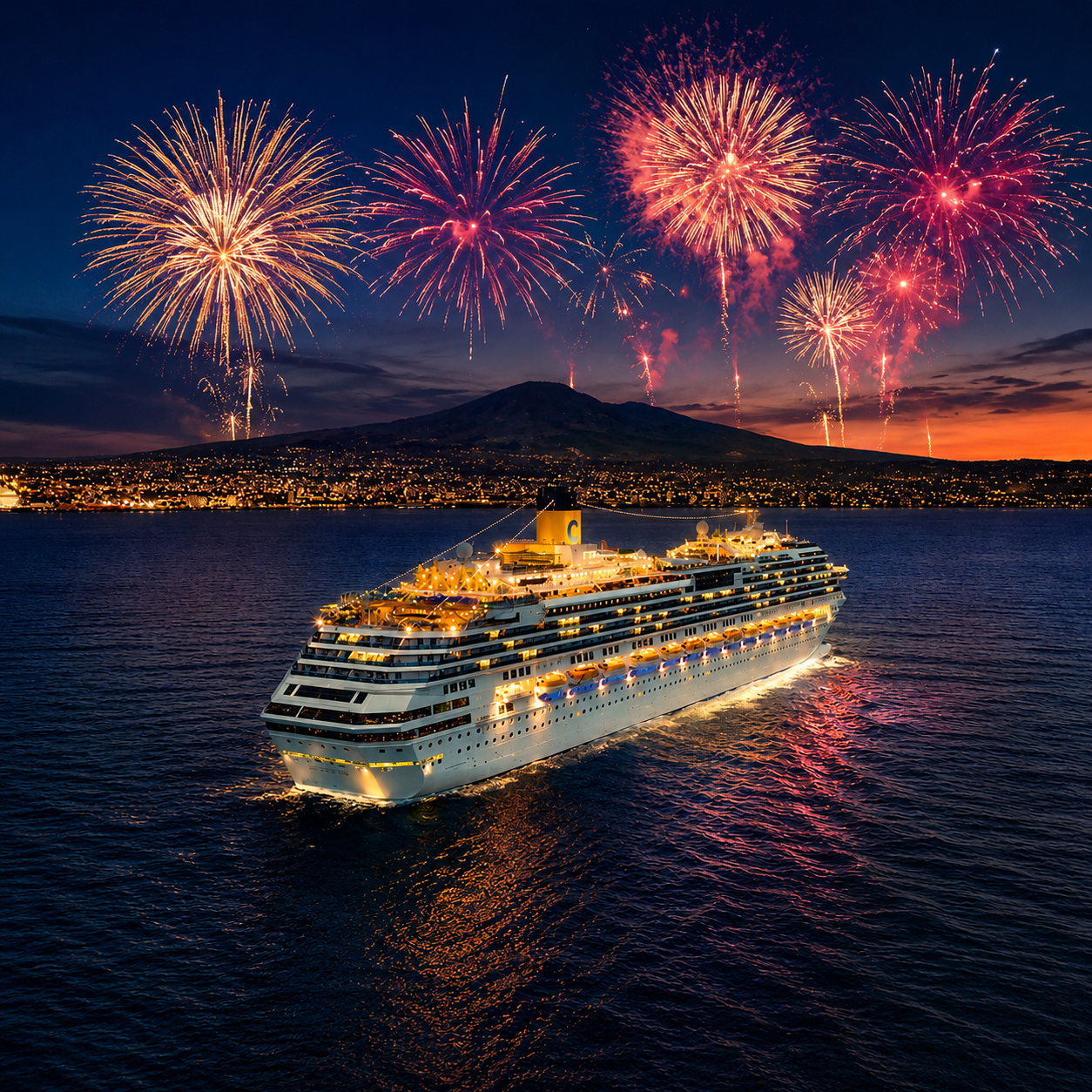 Crucero con fuegos artificales