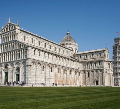 a large white building with a tall tower