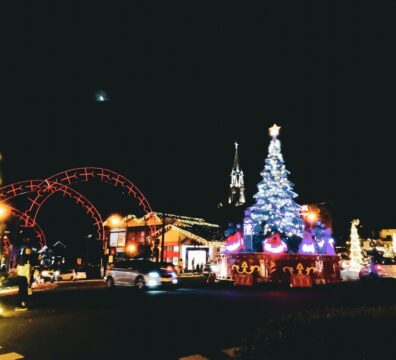 a large christmas tree with lights
