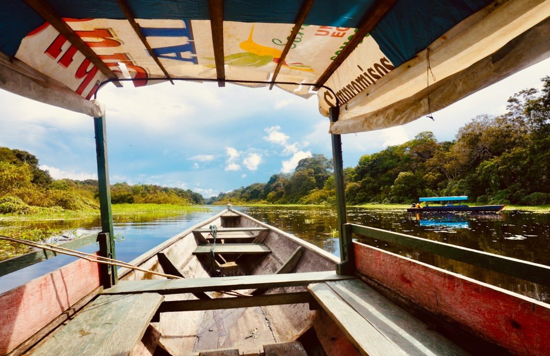 Boat ride through a lush, serene river.